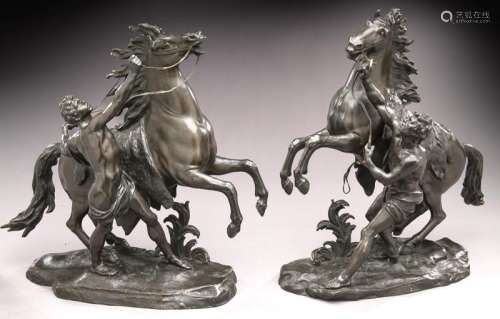 Large antique pair of bronze Marley horses