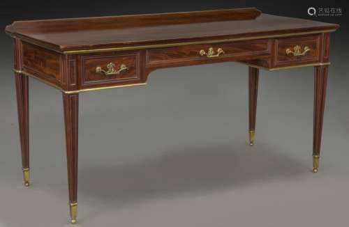 English mahogany library table with brass trim