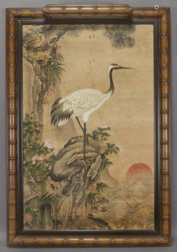 Chinese Qing watercolor on silk framed painting,