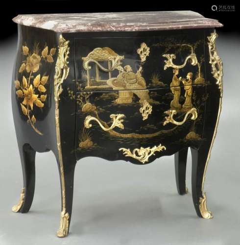 French style lacquered marble top commode,