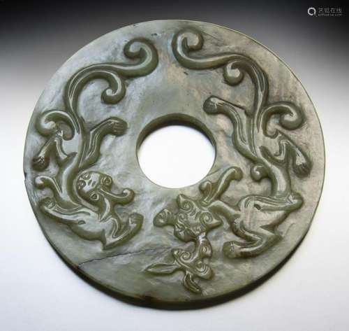 Large Chinese Ming carved jade disk,