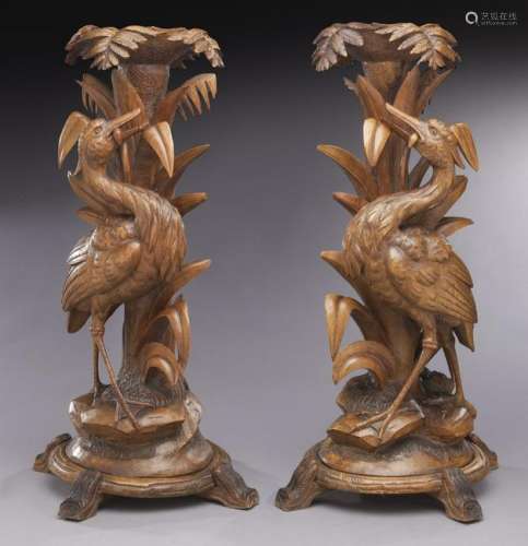 Pair Black Forest carved table pedestals