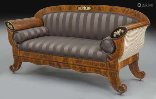 Antique Biedermeier inlaid mahogany settee,