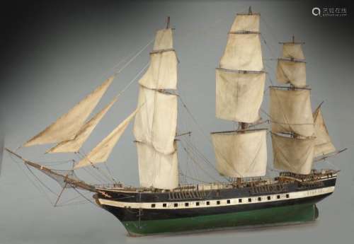 Large antique model of a wooden sailing ship,
