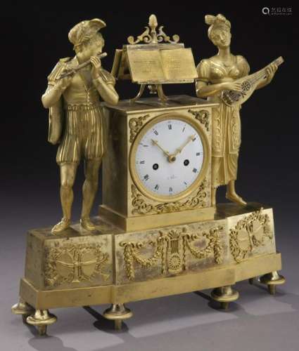 Gilt bronze figural clock,