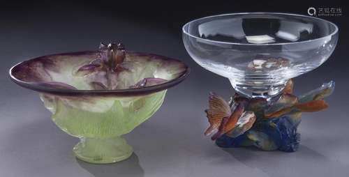 (2) Daum pate de verre glass vessels,