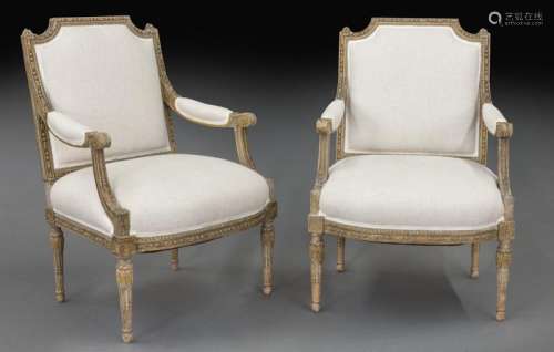 Pair of nicely carved Louis XVI style arm chairs