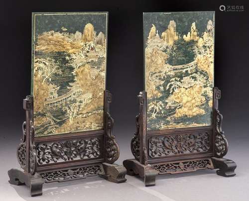 Pr. Chinese Qing gilt painted spinach jade table