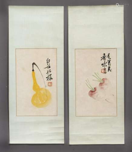 (2) Qi Bai Shi watercolor paintings,