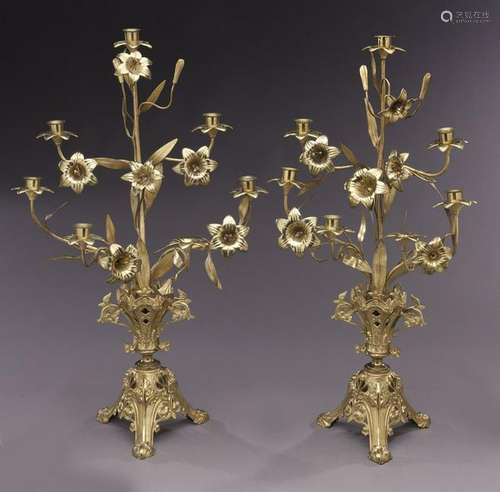 Pr. French gilt bronze candelabra