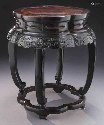 Chinese Qing carved Zitan garden stool,