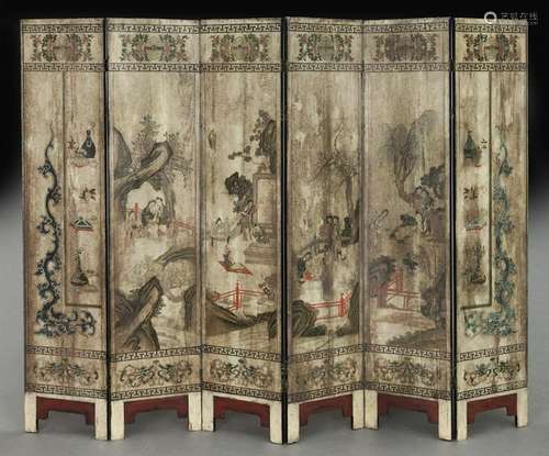 Chinese six-panel polychrome screen,