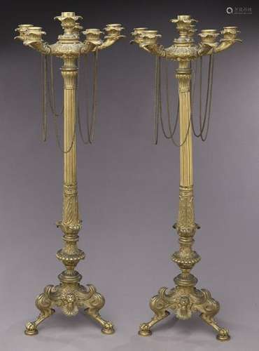 Pr. Napoleonic 5-light bronze candelabra,