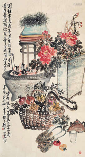 赵云壑 乙丑（1925年） 清供图 镜片 设色纸本