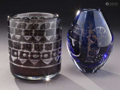 (2) Artistic Orrefors glass vases,