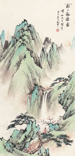 汪采白 丙子（1936年） 松下观瀑图 立轴 设色纸本