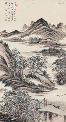 秦祖永 己巳（1869年） 山水 立轴 设色纸本