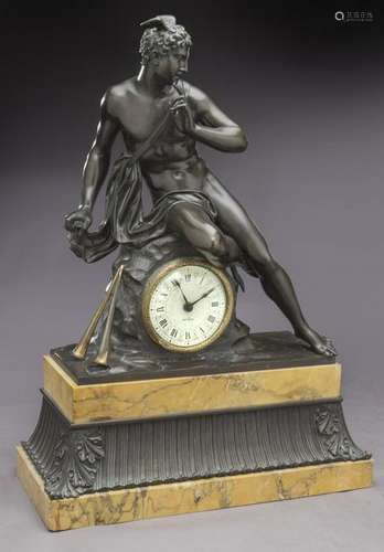 Patinated bronze figural clock,