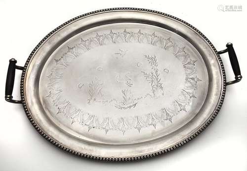 Large French oval silverplate serving tray,