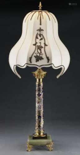 French champleve, onyx & ormolu table lamp,