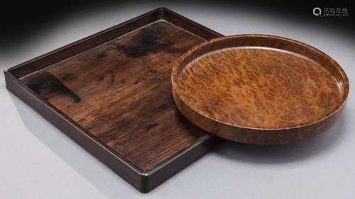 (2) Chinese carved hardwood tea trays,