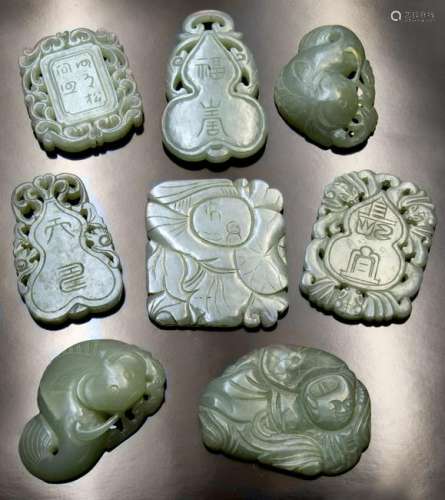 (8) Pcs. Chinese Qing carved jade pendants.