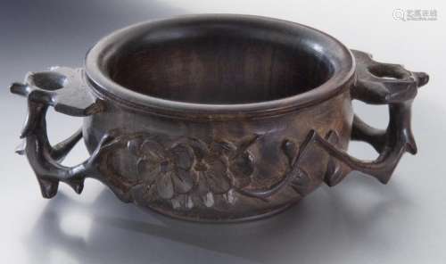 Chinese Qing carved zitan libation cup,