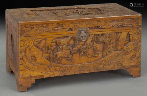 Chinese carved camphor wood trunk