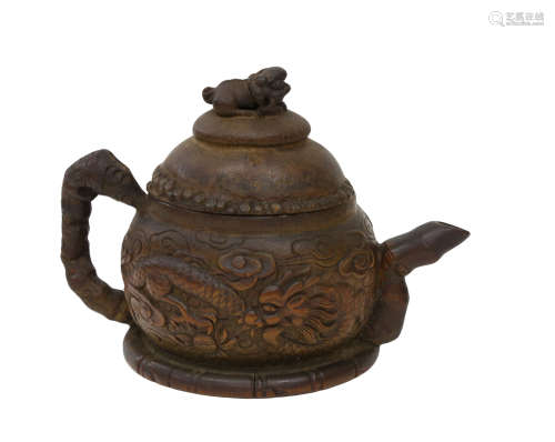 清 老竹雕茶壺