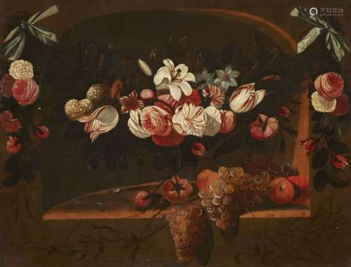 Jean Baptiste de Ruel, Fruit Still Life in a Garla…