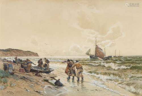 Hans von Bartels, Coastal Landscape with Fisherboa…