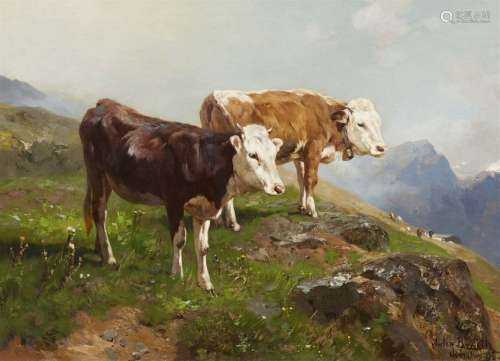 Anton Braith, Two Young Bulls in the Alps
