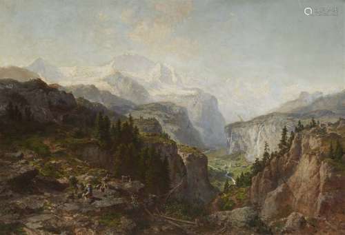 Joseph Bütler, Alpine Landscape with a Village in …