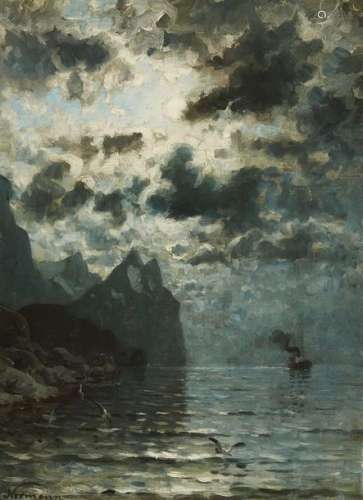 Adelsteen Normann, Fjord Landscape by Moonlight