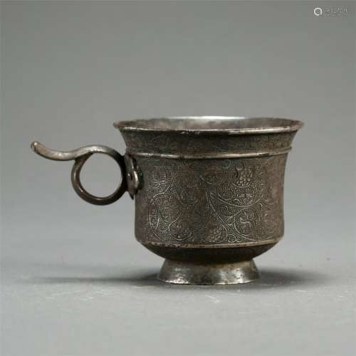 CHINESE PURE SILVER CIRCLE HANDLE CUP
