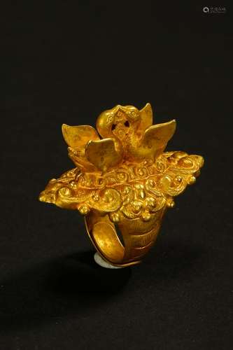 CHINESE PURE GOLD BIRD RING