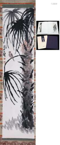 CHINESE SCROLL PAINTING OF BIRD ON TREE WITH