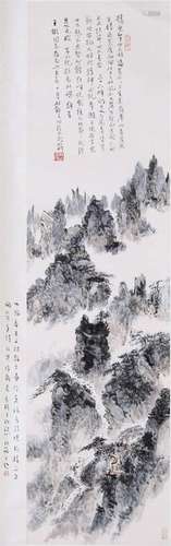 CHINESE SCROLL PAINTING OF MOUNTAIN VIEWS WITH