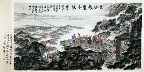 CHINESE SCROLL PAINTING OFRIVER VIEWS WITH CALLIGRAPHY