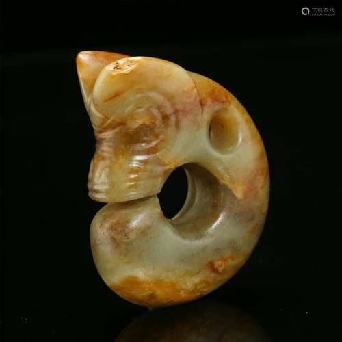 CHINESE ANCIENT JADE PIG DRAGON PENDANT