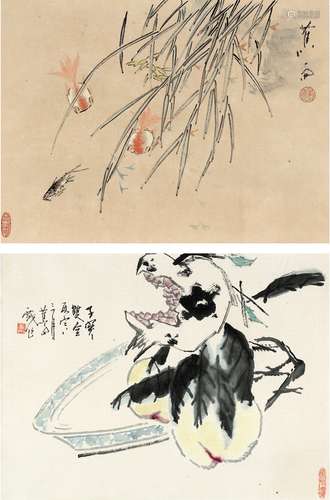 蕉 雨（1920～1989） 金鱼图·子实双全图