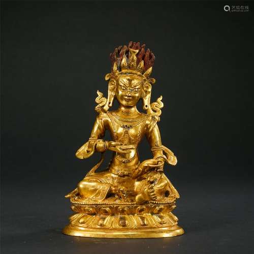 CHINESE GILT BRONZE SEATED BUDDHA