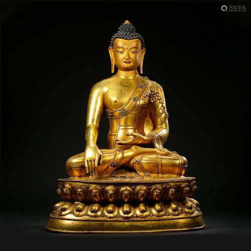 CHINESE GILT BRONZE SEATED SAKAYMUNI