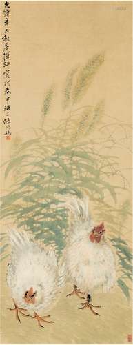 任伯年（1840～1895）  芦花双鸡图