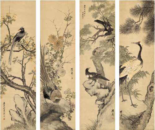 王仁治（1871～1932后）  花鸟四屏