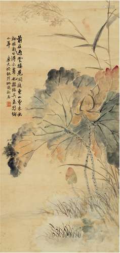 陆  恢（1851～1920）  仿南田荷花图