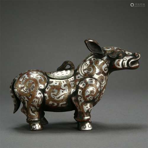 CHINES SILVER INLAID BRONZE RHINOCOROS