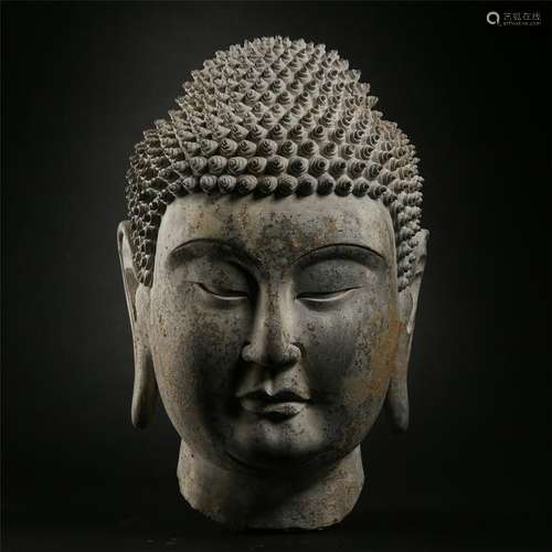 CHINESE BLACK STONE BUDDHA HEAD