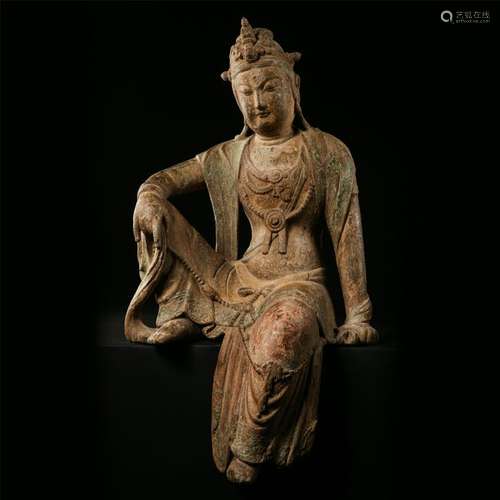 CHINESE WOOD CRAVED SEATED GUANYIN