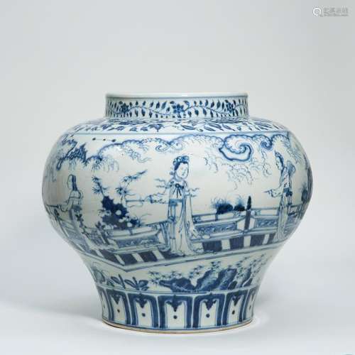 CHINESE PORCELAIN BLUE AND WHITE BEAUTY JAR